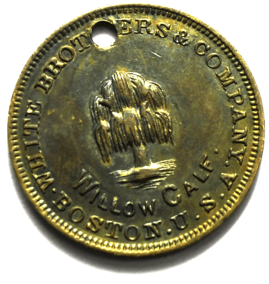 Vintage White Brothers Company Boston Willow Calf Trade Token Rainbow Toned 25mm