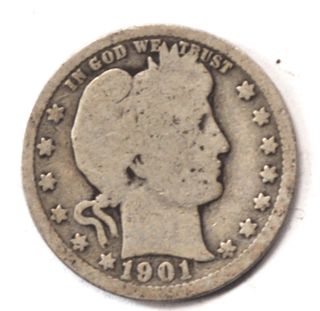 1901 Barber Silver Quarter Dollar Rare Twenty Five Cents Philadelphia