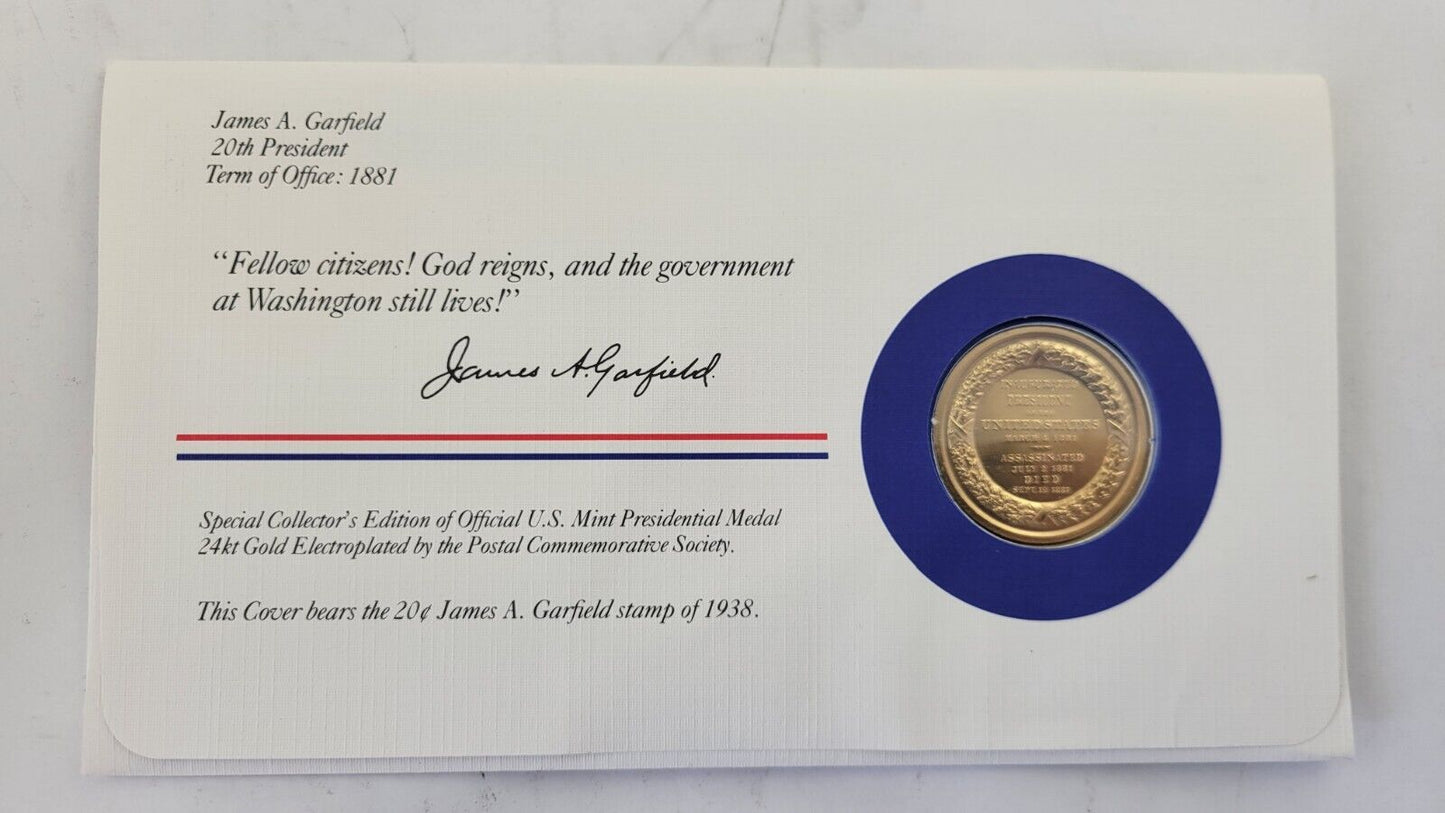 James Garfield Presidential Covers Medal Postal Commemorative Society Gold Plate