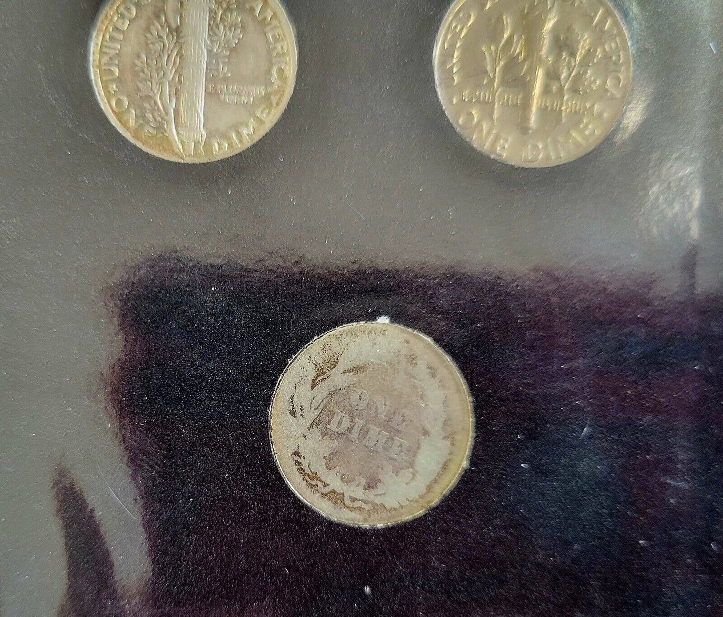 Dimes Of The 20th Century Barber, Mercury, Roosevelt 3 Coin Set 1900, 1943, 1989