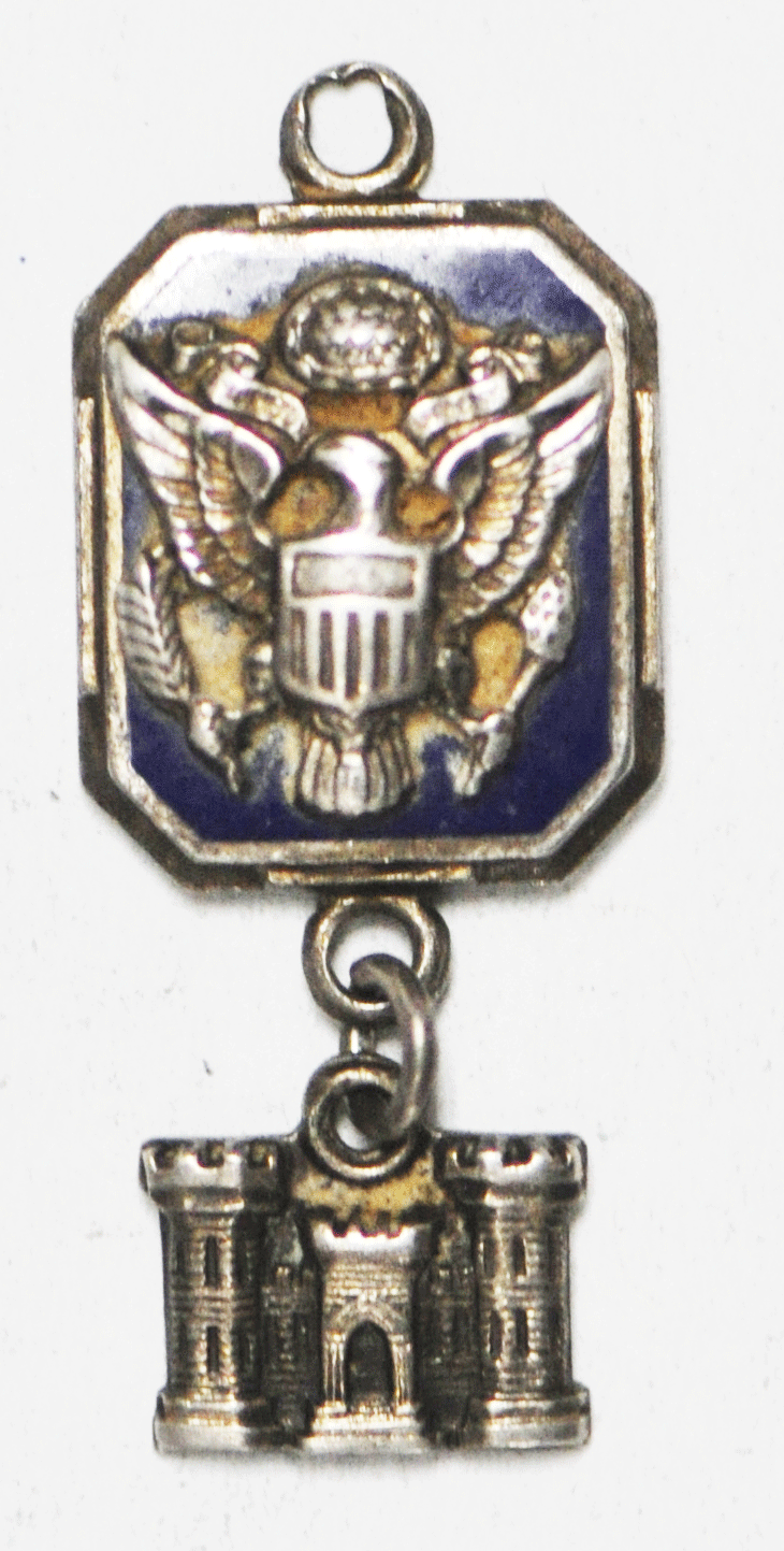 Sterling Silver AMCO Army Engineer Blue Enamel E Pluribus Unum 30x14mm