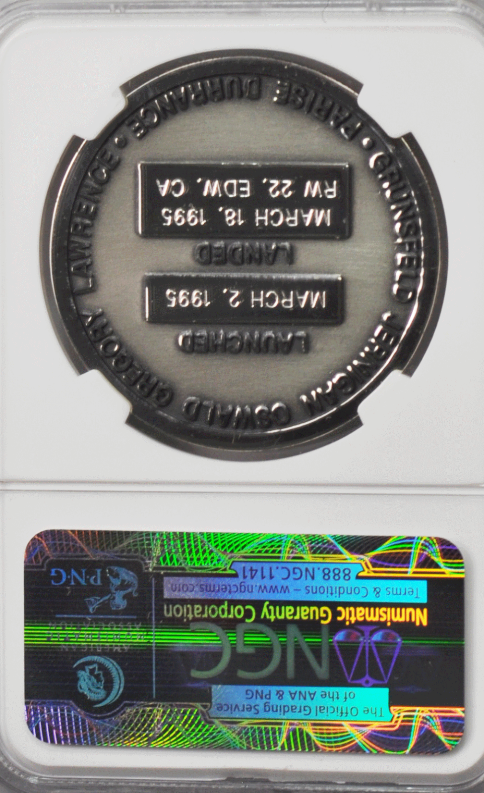 1995 STS-67 Robbins Silver Space Medal Unflown #160 NGC MS67 Endeavour