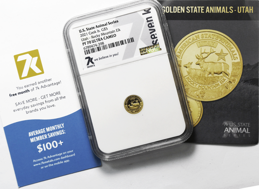 2021 $5 Cook Is Gold .5g Animal Series 7k NGC PF70 UC Utah Rocky Mountain Elk