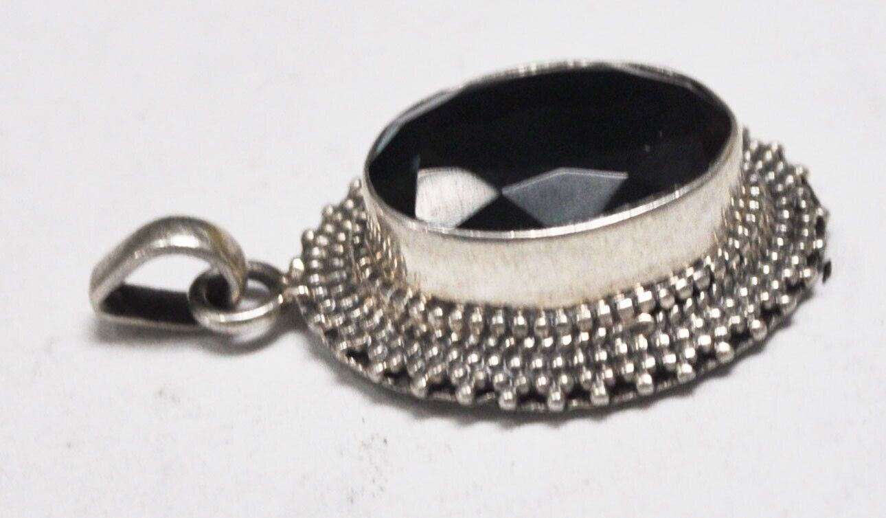 Sterling Silver  Dark Green Blue Oval Pendant 35mm x 21mm