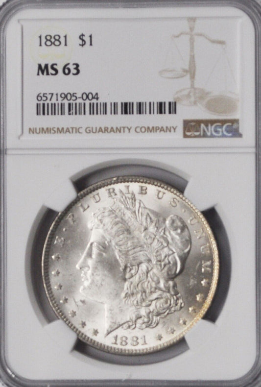 1881 $1 Morgan Silver One Dollar MS63 NGC Philadelphia