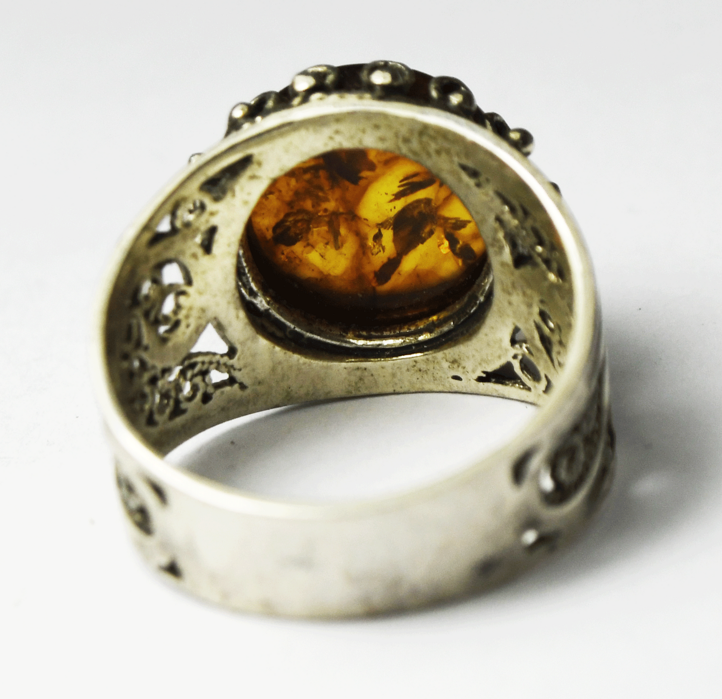 DGS Turkey Amber Spiral Filigree Ring 16mm Size 8-1/4