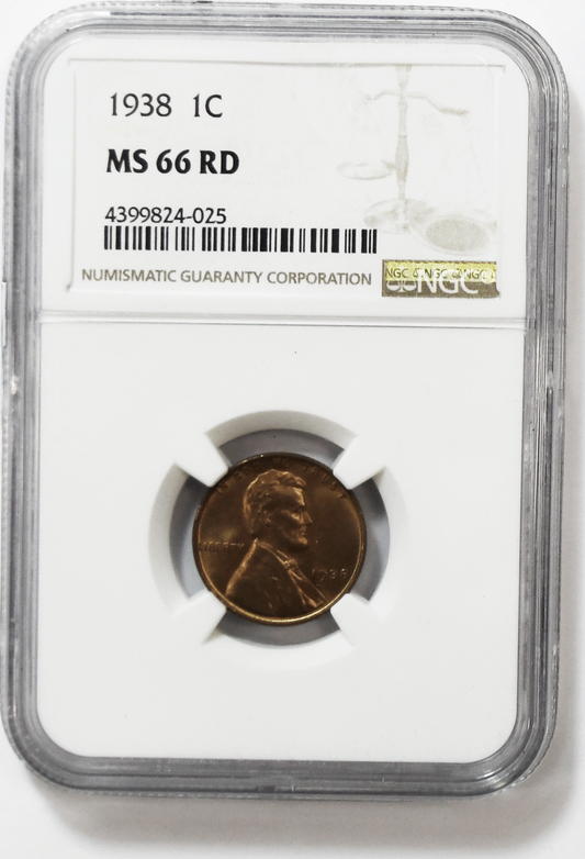 1938 1c Lincoln Wheat Cent One Penny NGC MS66 RD Philadelphia BU