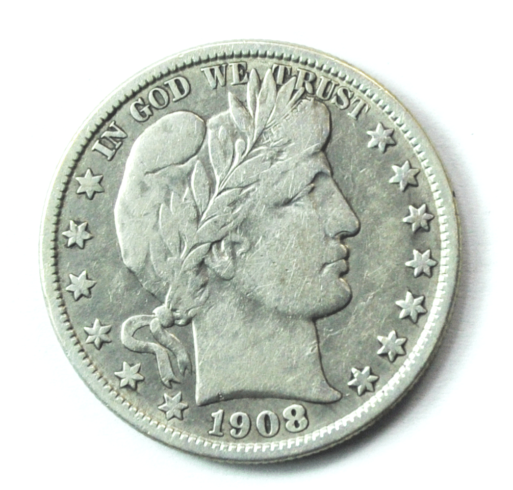 1908 O 50c Barber Silver Half Dollar Fifty Cents US New Orleans VF