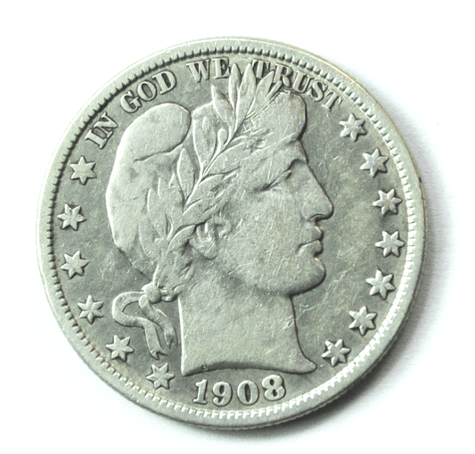 1908 O 50c Barber Silver Half Dollar Fifty Cents US New Orleans VF