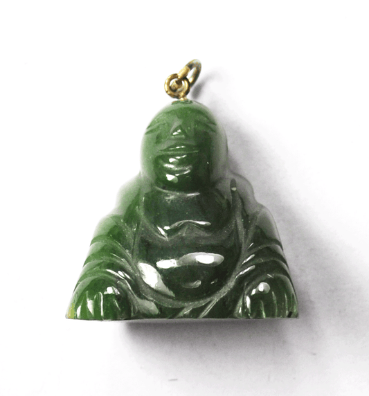 Dark Green Jade Jadeite Carved 3-D Buddha Pendant 24mm x 23mm x 16mm