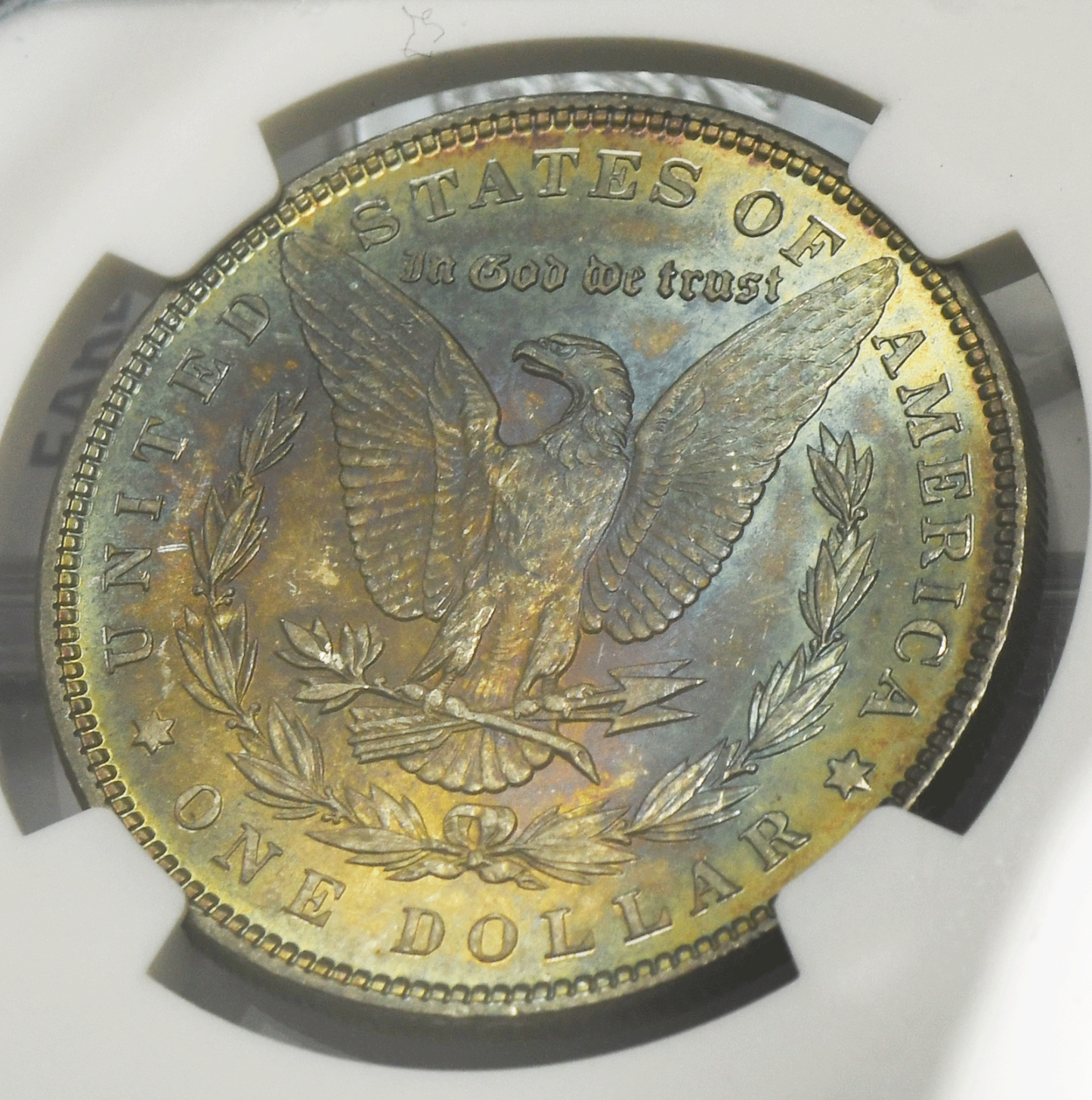 1885 $1 Morgan Silver Dollar MS64 NGC Uncirculated Philadelphia Rainbow Reverse