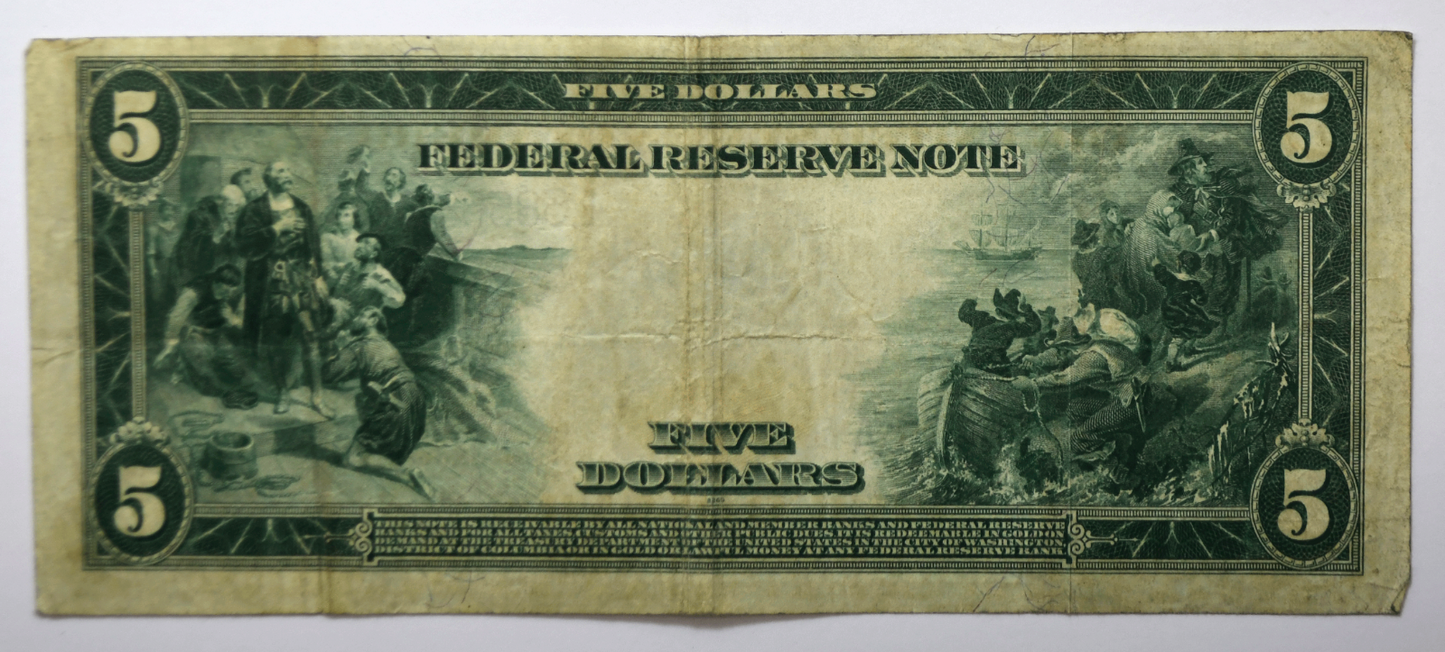 1914 $5 Federal Reserve Note L38598433A San Francisco Fr#891A