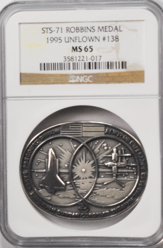 1995 STS-71 Robbins Space Silver Medal Unflown #138 NGC MS65 Atlantis Mir