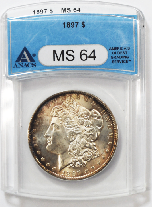 1897 $1 Morgan Silver One Dollar US Coin Philadelphia ANACS MS64