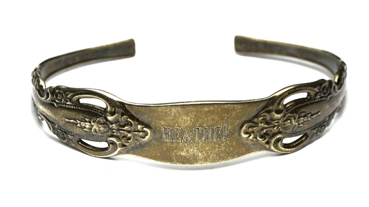Sterling Oneida Rose Flower Cuff Bracelet Monogrammed Heather 13mm 6.5" Wrist