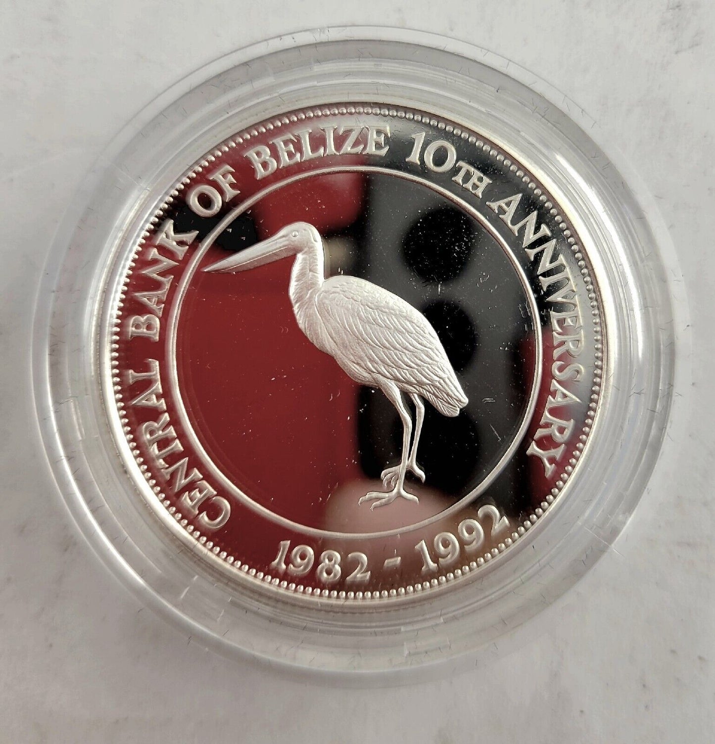 1992 Belize 10 Dollars Silver Proof Jabiru Stork 10yr Commemorative Central Bank