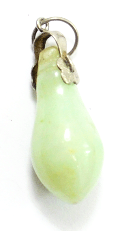 Silver Plate Small Jade Tear Drop Carved Bulb Pendant 31mm x 10mm