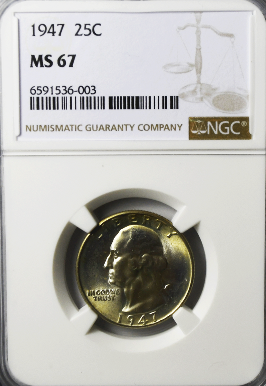 1947 25c Washington Silver Quarter Dollar NGC MS67 Gem Uncirculated