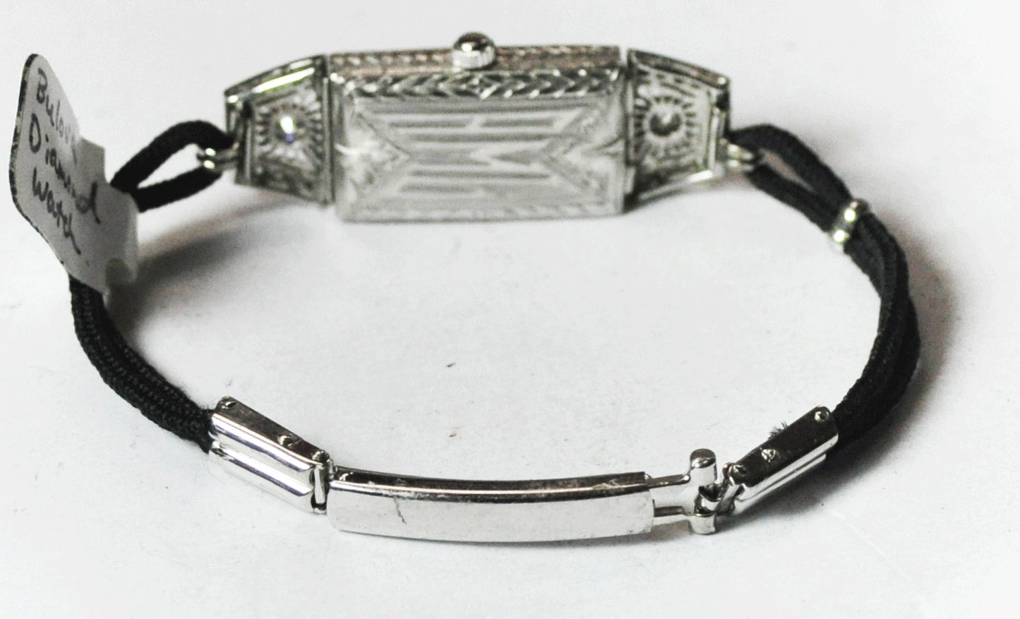 Vintage Art Deco Bulova Platinum Diamond Filigree Wristwatch 14mm Quartz