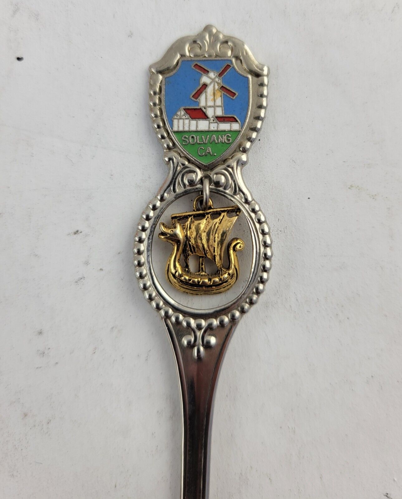 Vintage Windmill Holland & Solvang California Souvenir Spoon Viking Boat