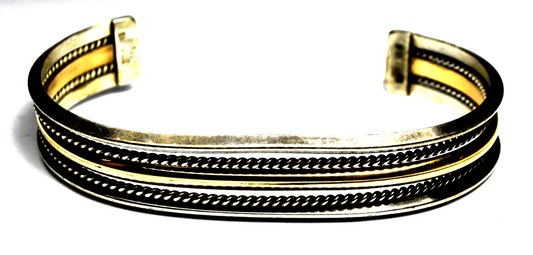Sterling Silver Tahe Two Tone GF 5 Part Cuff Bracelet 12mm 7" Wrist