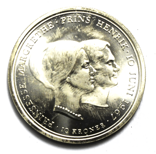 1967 (h) C S Denmark 10 Kroner KM# 856  Uncirculated