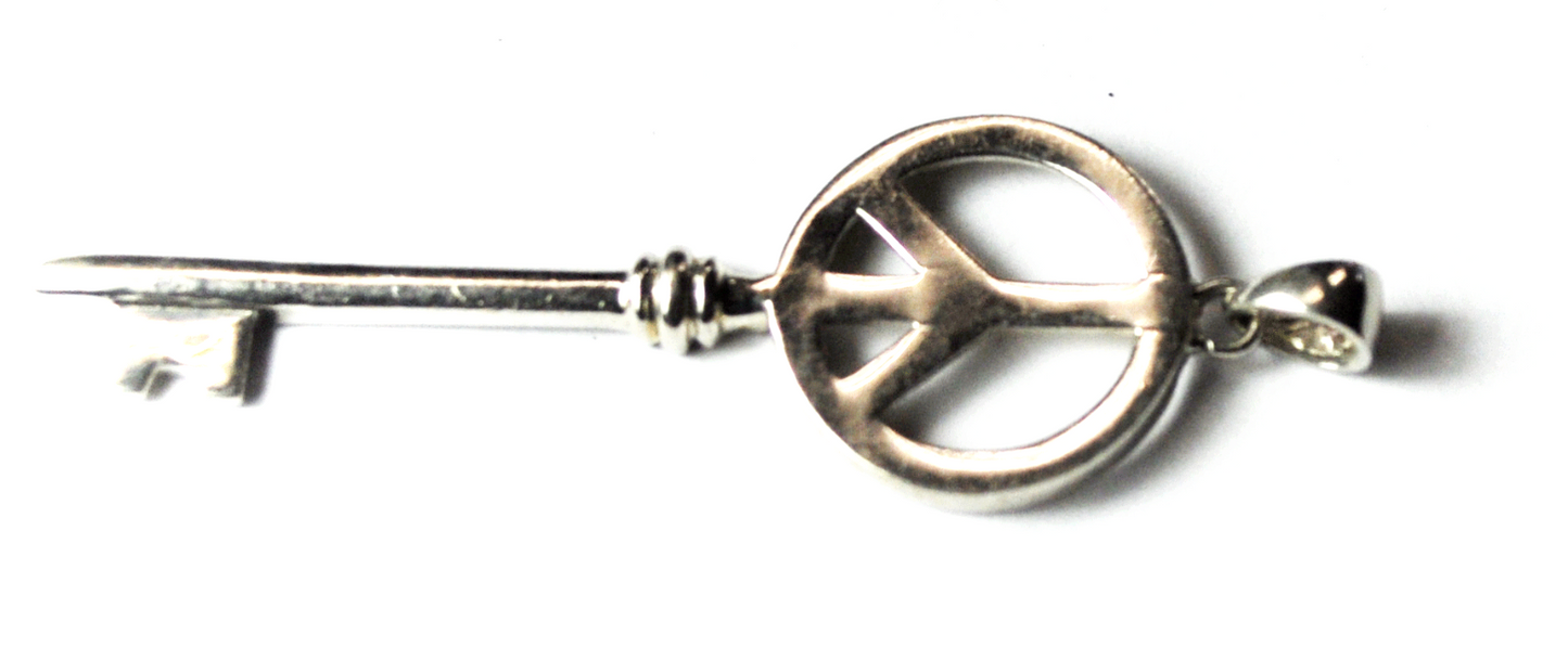 Sterling Silver CIJ Peace Symbol Key Pendant 2-1/4" x 17mm    3.1g