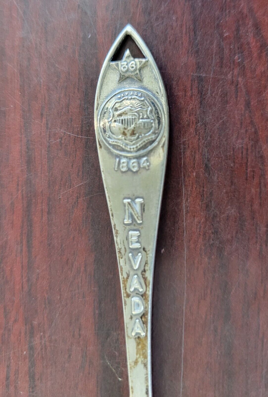 Sterling Souvenir Spoon 4 1/4" Nevada 36th  State By Bell Trading Post .28oz.