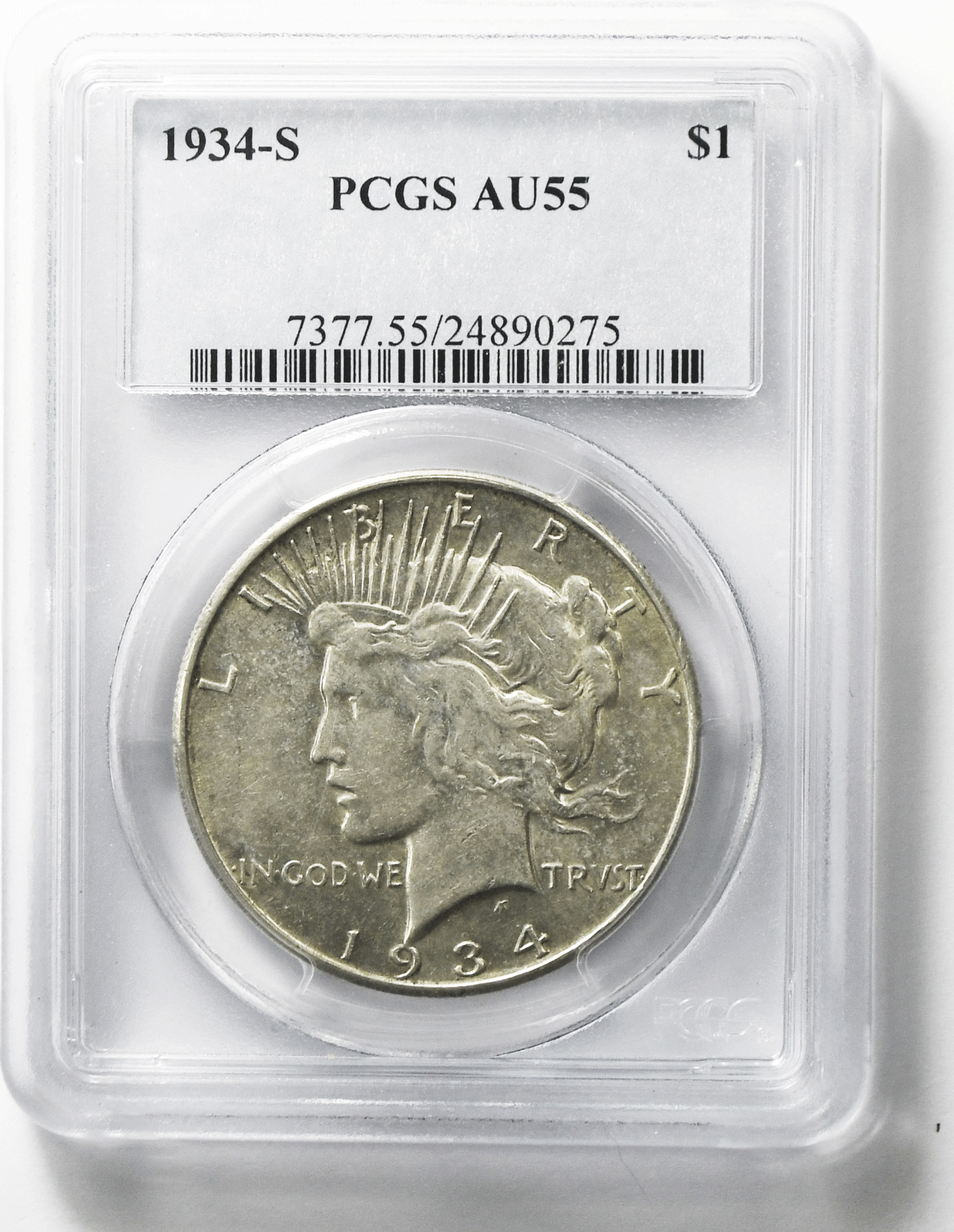 1934 S $1 Peace Silver One Dollar US PCGS AU55 San Francisco Rare