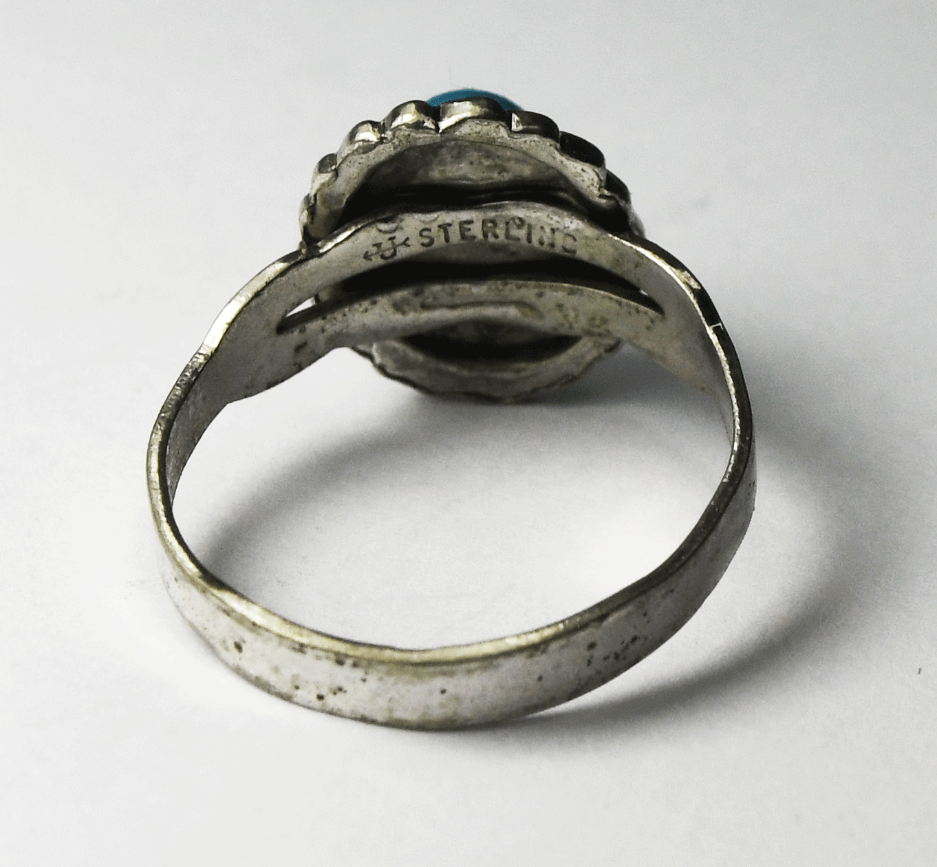 Sterling Silver Vintage Uncas Faux Turquoise Ring 12mm Solitaire Size 6