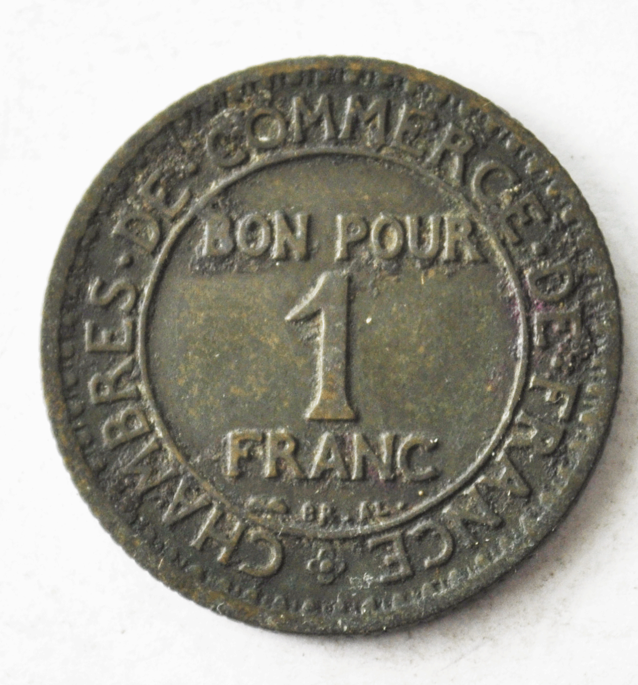 1923 France One Franc KM# 876 Aluminum Bronze Commerce Industrie Bon Pour