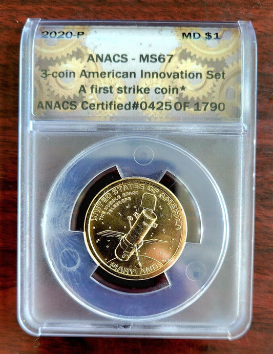 2020 P American Innovation Dollar Maryland Telescope MS67 ANACS First Strike