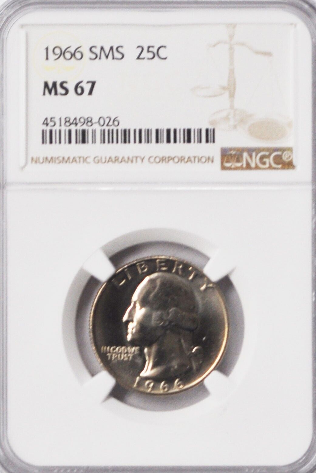 1966 SMS 25c Washington Special Mint Quarter Dollar NGC MS67 Gem Unc