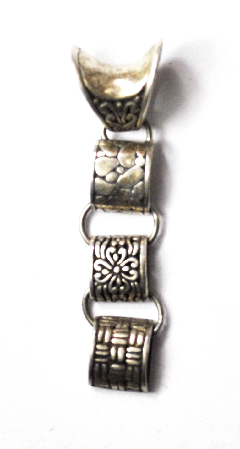 Sterling Silver Etched Dangle 3 Link Pendant 2" x 13mm Large Bale