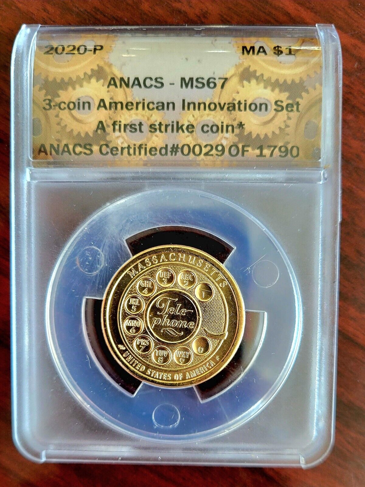 2020 P Innovation Dollar       Massachusetts Telephone MS67 ANACS First Strike