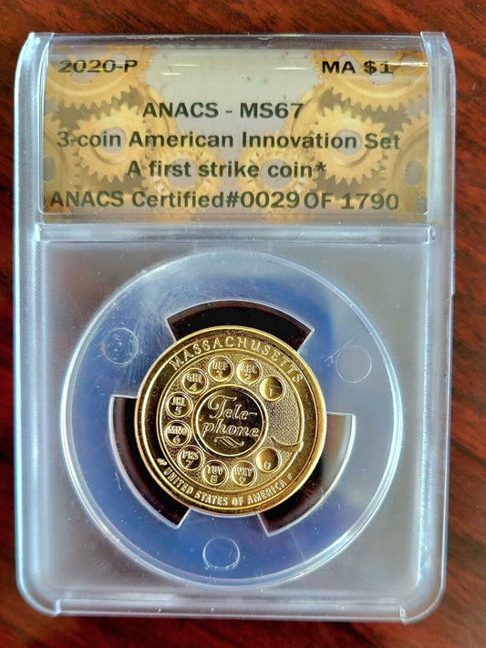 2020 P Innovation Dollar       Massachusetts Telephone MS67 ANACS First Strike
