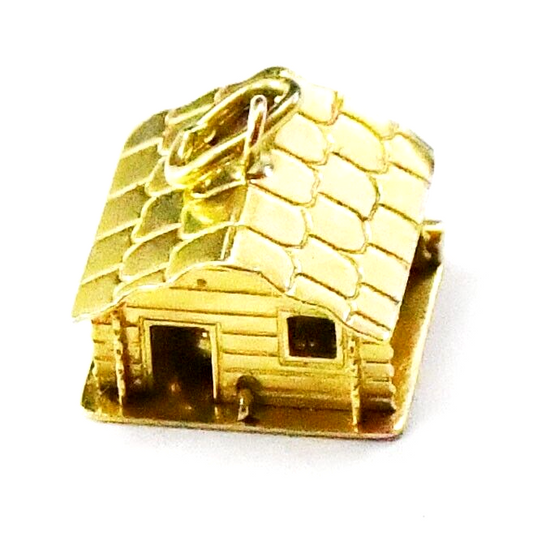 18k Yellow Gold CH N Hinged House Cabin Cooking Pot Charm 12mm x 11mm