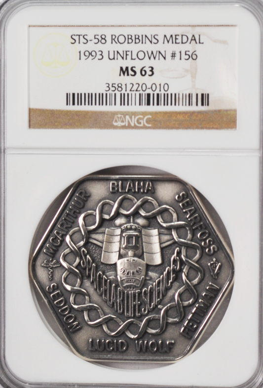 1993 STS-58 Robbins Silver Space Medal Unflown #156 NGC MS63 Columbia