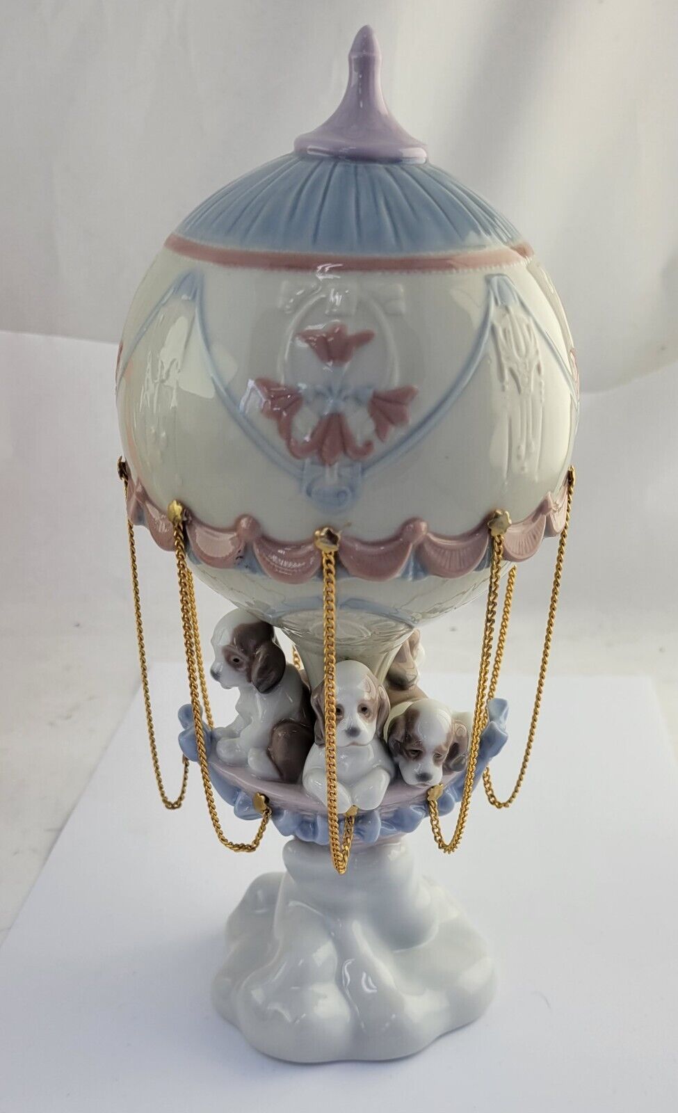 1997 Lladro #6524 “Up And Away” With Puppies Figurine Spain Hot Air Balloon