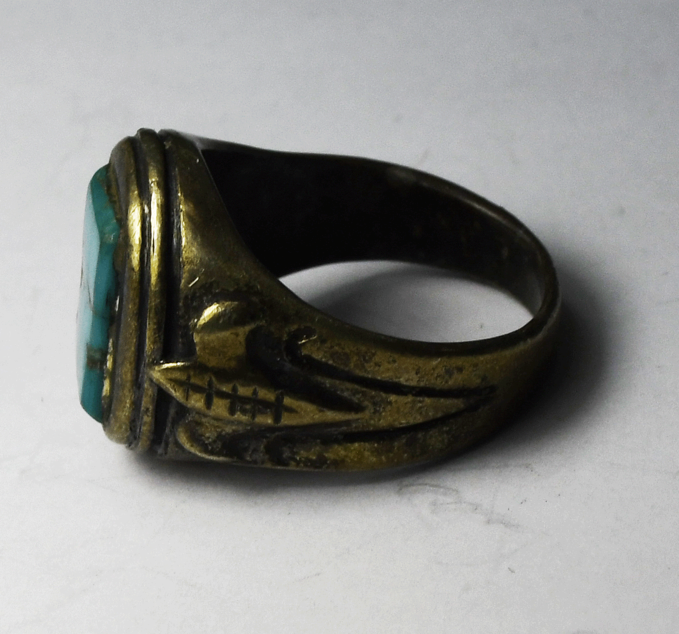 Sterling Signed Rectangle Turquoise Corn Cobb Edge Ring 18mm Size 10