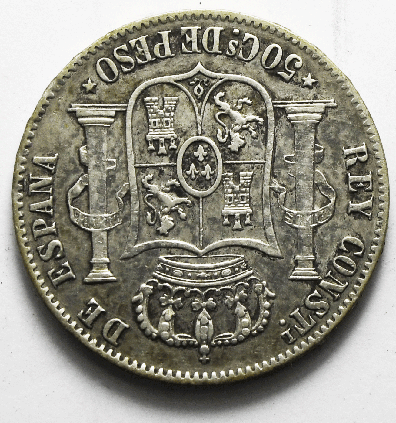1885 Philippines 50 Fifty Centimos Silver Coin KM# 150