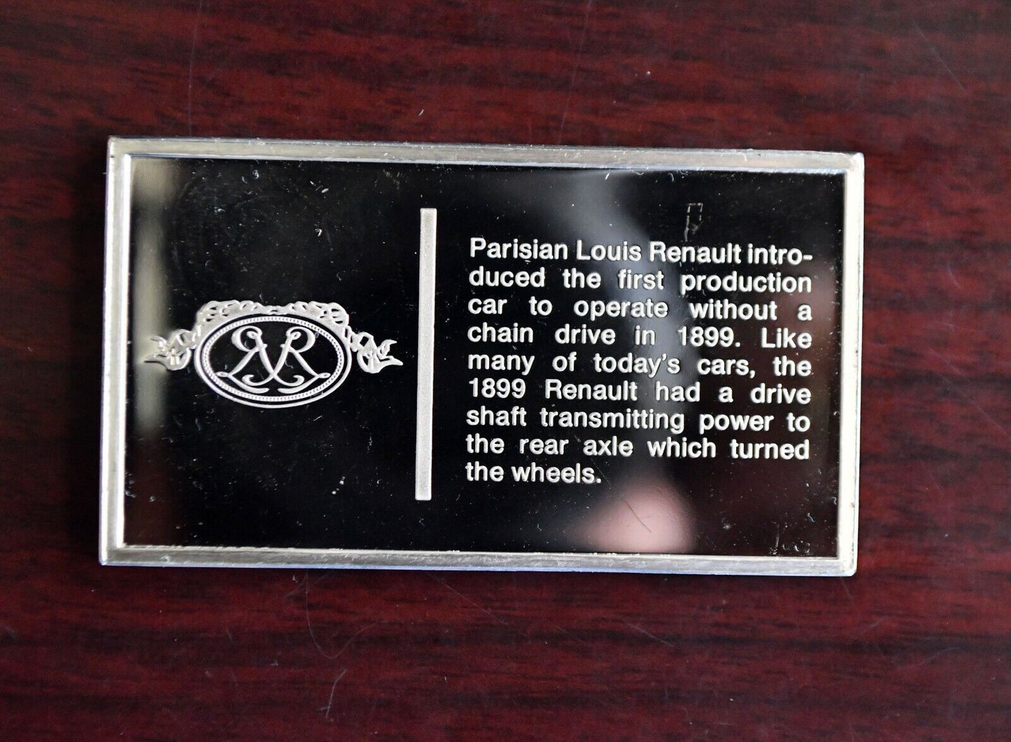 1899 Renault Centennial Ingot Car Collection 1000 Grain Sterling Franklin Mint