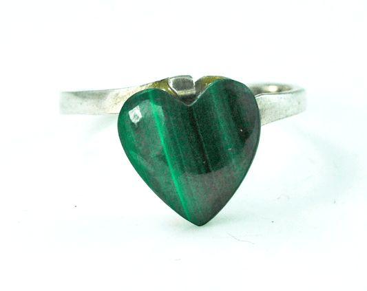 Sterling Silver Green Heart Malachite Solitaire Ring 11mm Size 7 SS