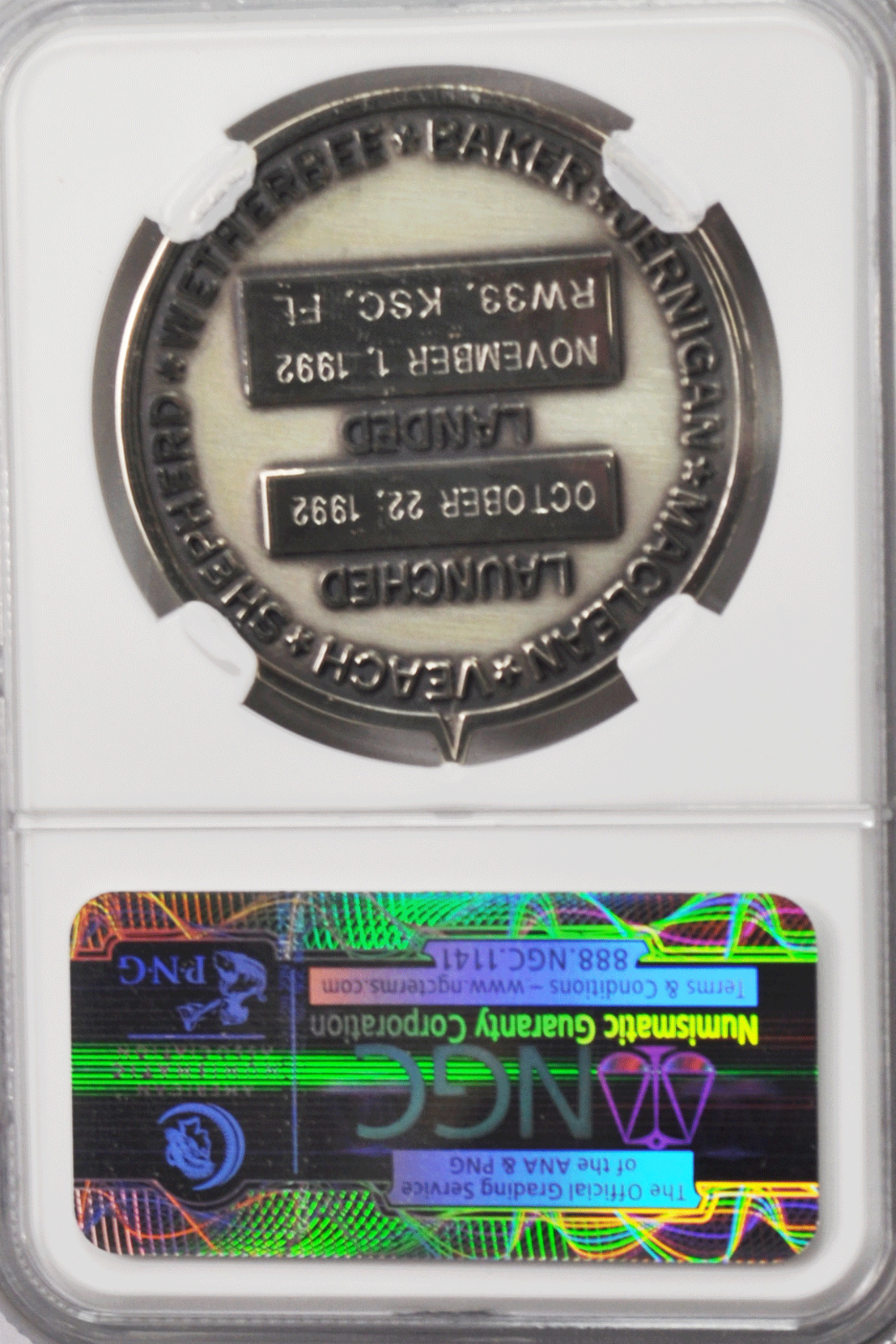 1992 STS-52 Robbins Silver Space Medal Unflown #143 NGC MS65 Columbia