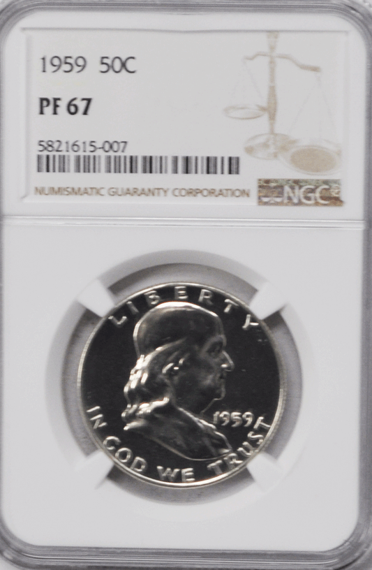 1959 50c Franklin Half Dollar Proof Silver Fifty Cents NGC PF67 Gem Unc