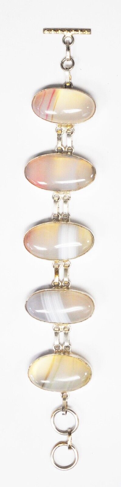 Sterling Silver Botswana Agate Oval Double Chain Toggle Bracelet 31mm 7-1/2"