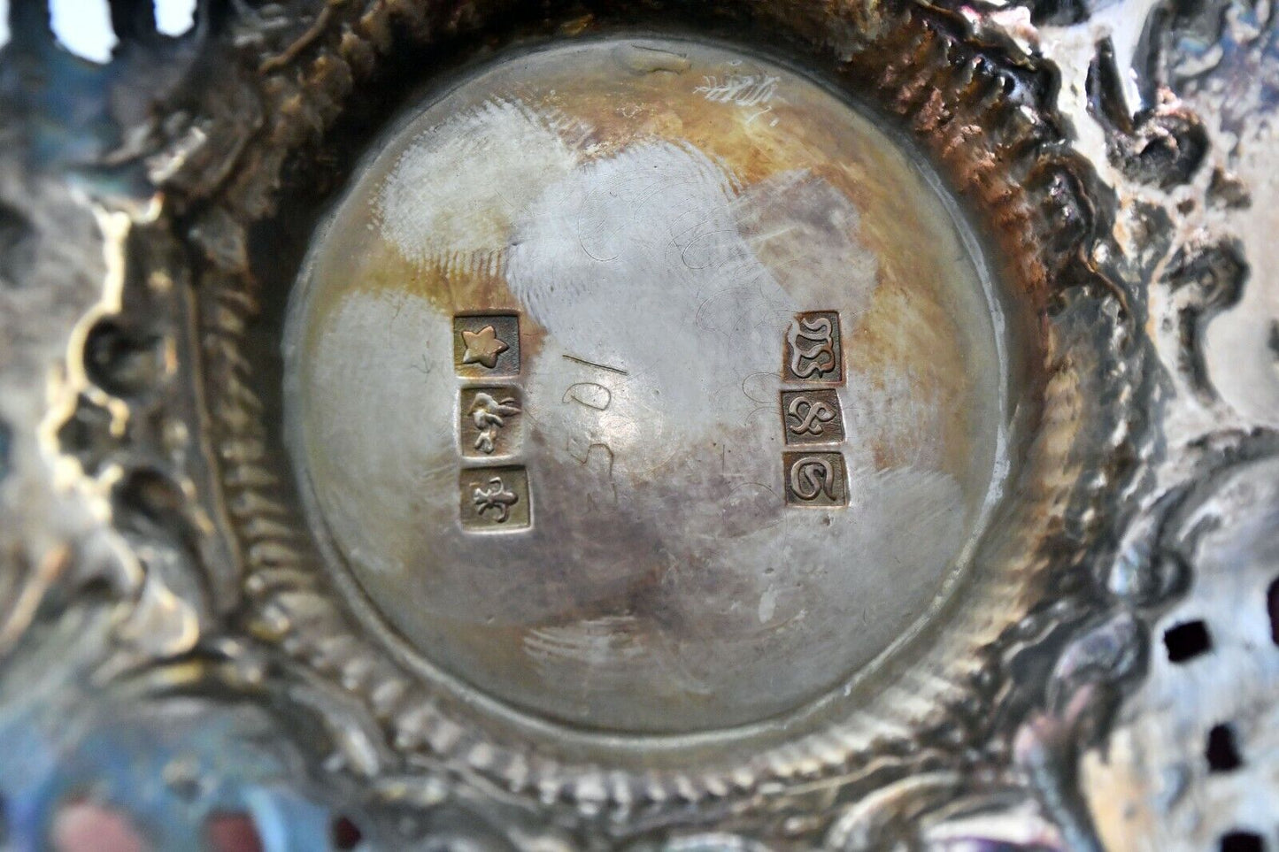 E.G Webster & Son Baroque Flute Style Cherub Ornate Repousse Vase 13 1/2"