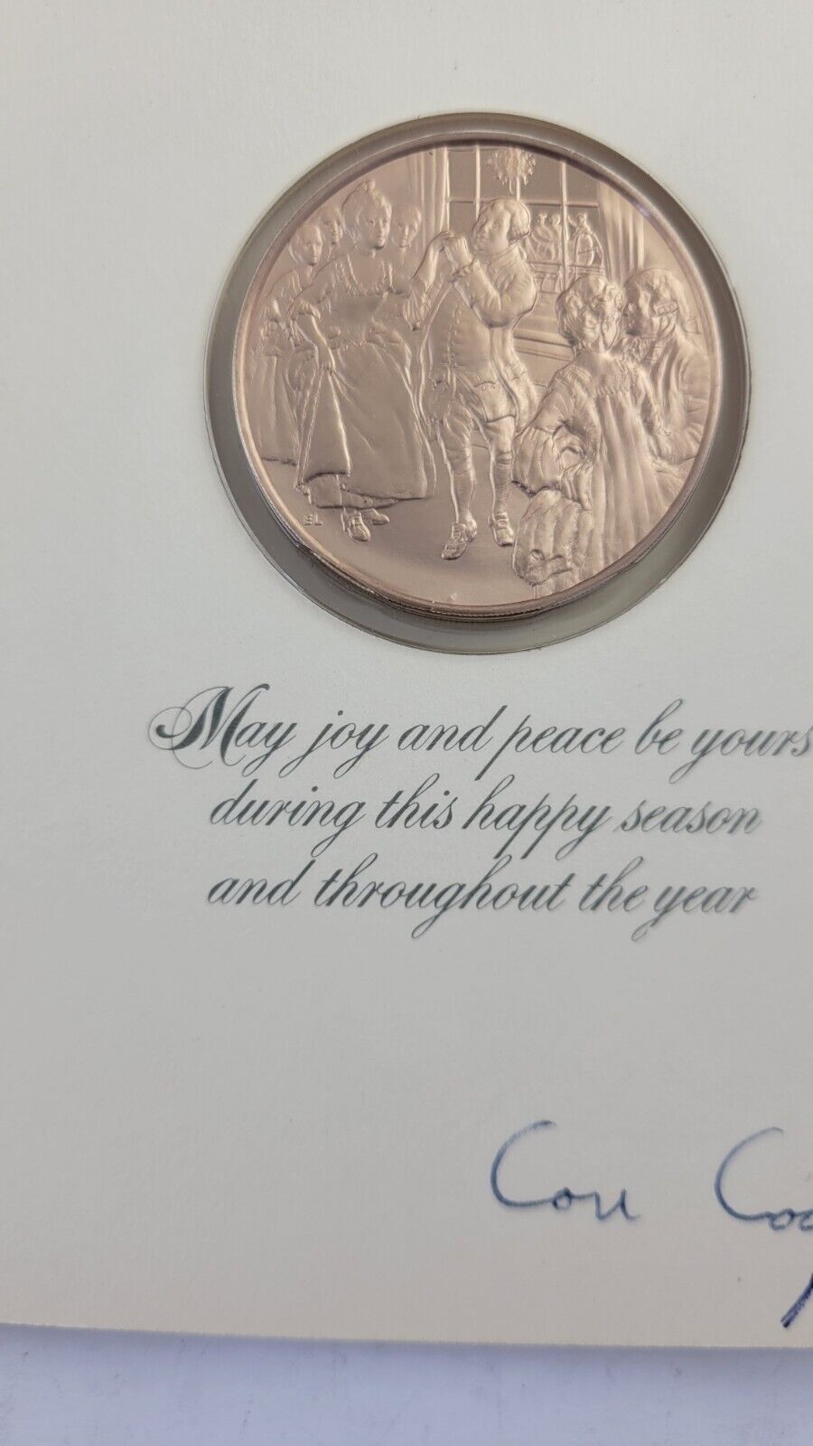 Franklin Mint Bronze Holiday Gala, 1975 Christmas Coin w/Holder Card