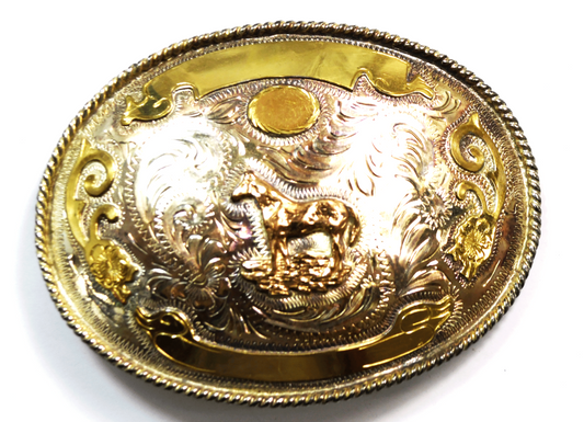 Large Silver Plate Mexico 5" x 3-5/8" Belt Buckle Horse Western 40mm Belt