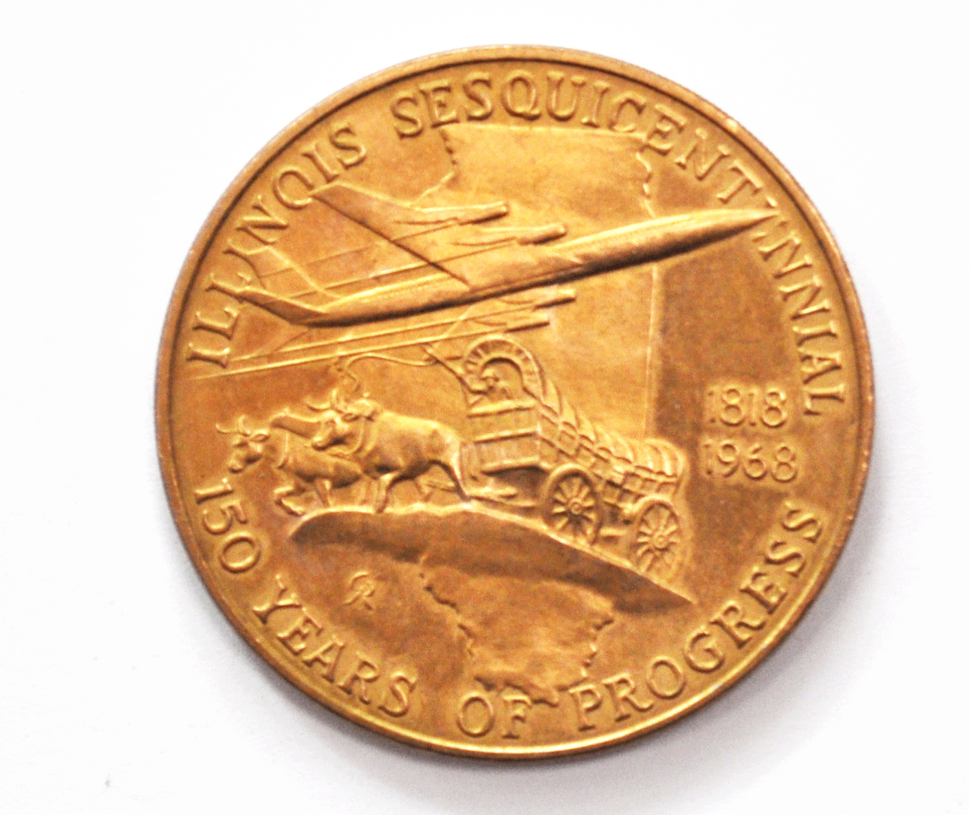 Illinois State Seal Sesquicentennial Medal 1968 Jet Wagon 150 Years 39mm